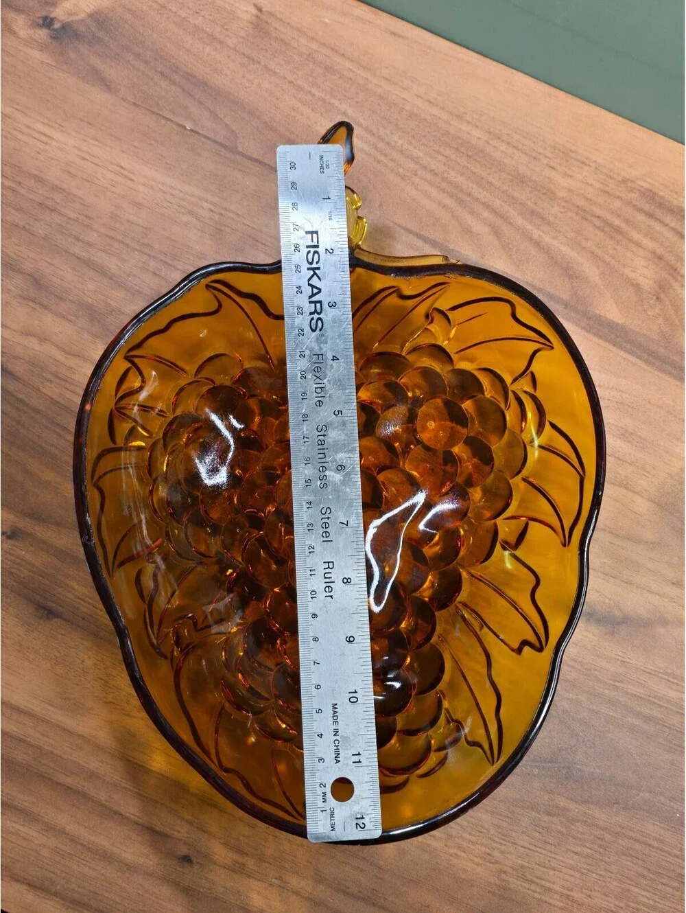 Vintage Amber Glass Grape Leaf Bowl Indiana Colony Candy Dish